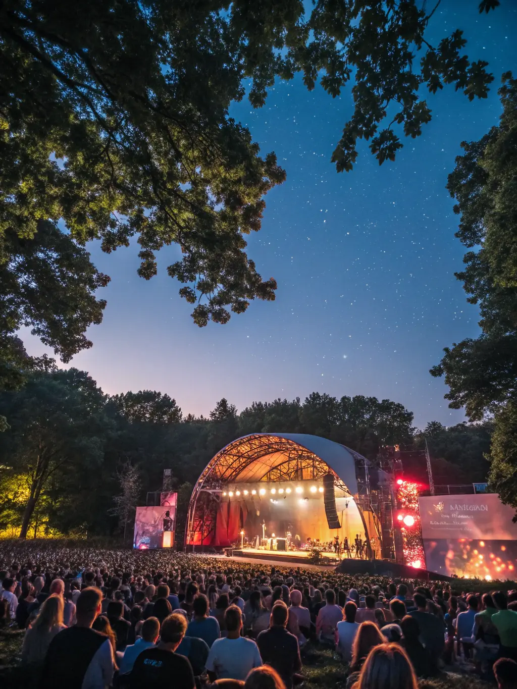 A vibrant photograph capturing a VECNASH-organized music festival in Soissons, featuring a diverse crowd enjoying a local rock band's performance on an outdoor stage, showcasing community engagement and cultural celebration.
