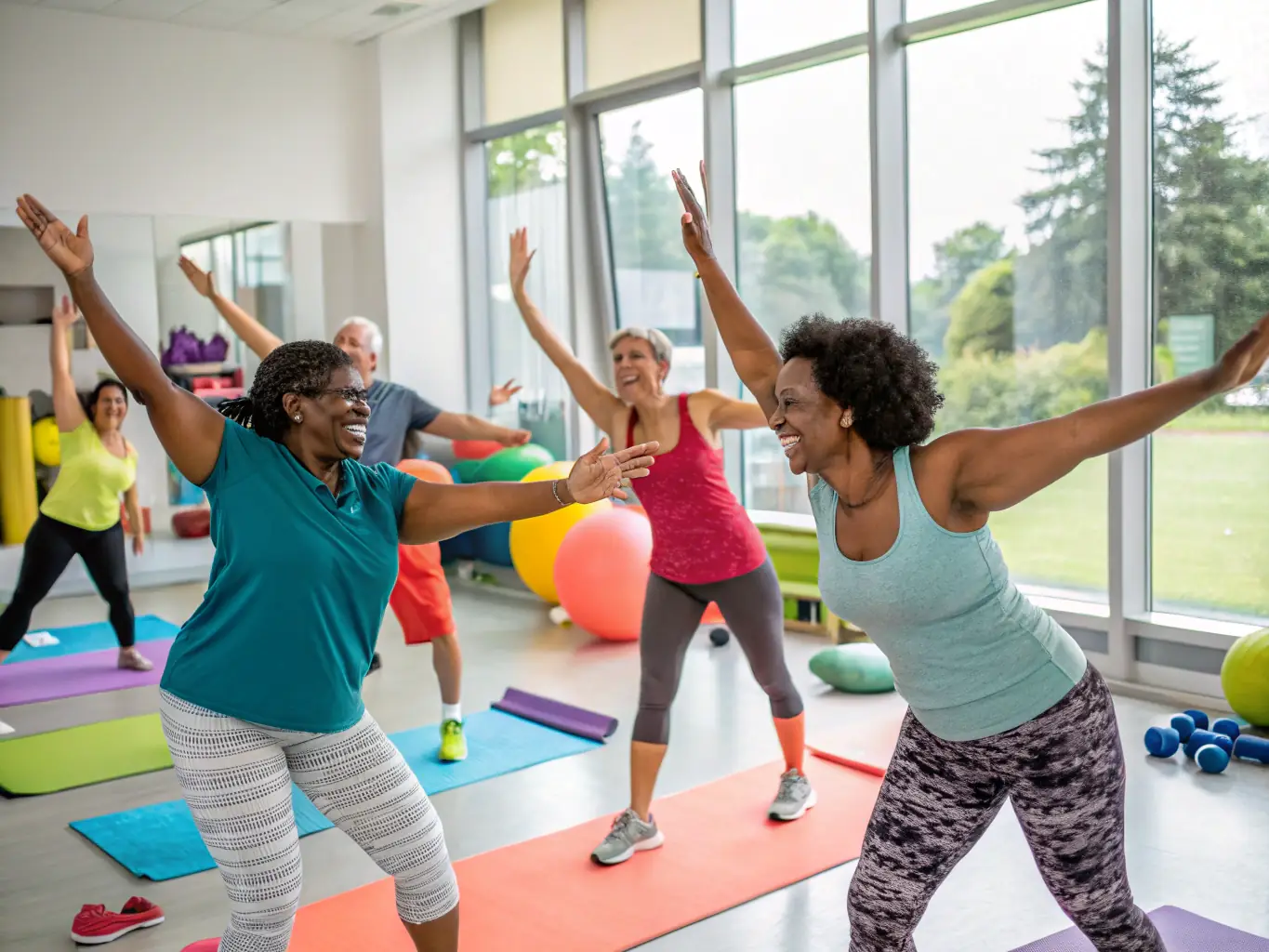 A photograph of adults participating in a fitness class, highlighting the association's dedication to promoting healthy lifestyles and physical well-being.